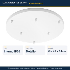 Rosone PIREX per sospensione a 6 luci, 45 cm IP20 Bianco e Oro - Luce Ambiente e Design - foto 2