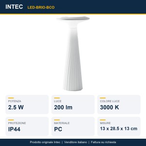 Lampada ricaricabile da esterno LED 2,5W 3000K IP44 BRIO Bianco e Nero - Intec - foto 3
