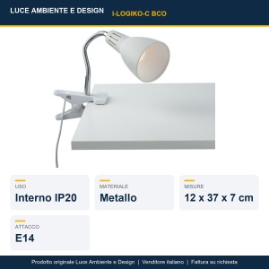 Applique da interno E14 con pinza LOGIKO Bianco, Grigio e Nero - Luce Ambiente e Design - foto 2