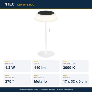 Lampada da tavolo solare ricaricabile LED 1,2W 3000K JIN Bianco e Nero - Intec - foto 2