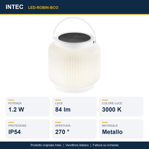 Lampada solare da esterno LED 1,2W 3000K IP54 ROBIN Bianco e Nero - Intec - foto 2