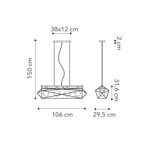 Sospensione 4 luci E27 IP20 ABRAXAS Bianco e Oro - Luce Ambiente e Design - foto 2