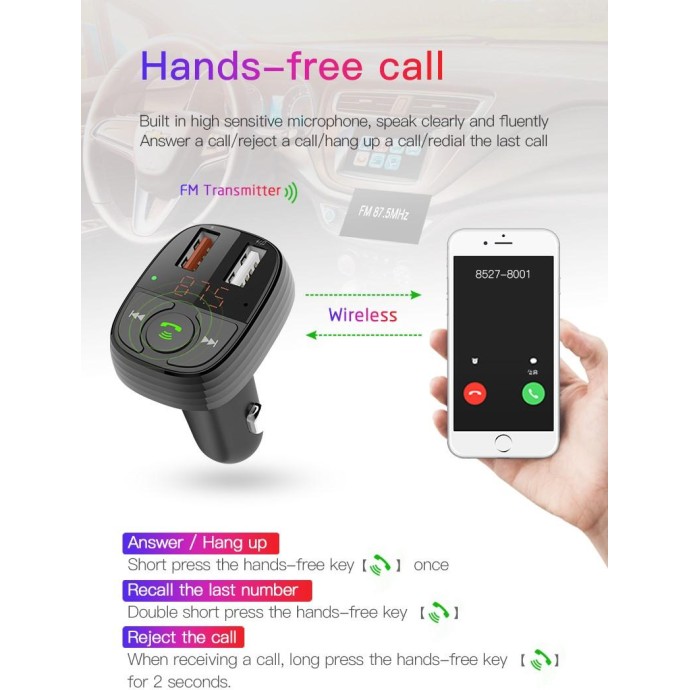 Vivavoce per auto FM Bluetooth 5.0 con lettore MSD e Pendriv Vivavoce per auto FM Bluetooth 5.0 con lettore MSD e Pendriv