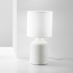 Lampada da tavolo E14 in ceramica e tessuto RAVELLO Bianco e Grigio - Luce Ambiente e Design - foto 2
