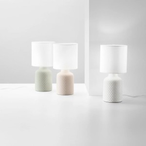 Lampada da tavolo E14 in ceramica e tessuto RAVELLO Bianco e Grigio - Luce Ambiente e Design - foto 3