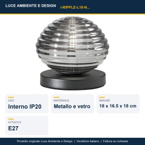 Lampada da tavolo E27 1 luce RIPPLE Nero e Oro - Luce Ambiente e Design - foto 2