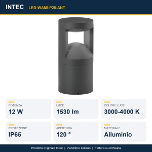Paletto LED da esterno 12W 3000-4000K IP65 WAMI Antracite e Bronzo - Intec - foto 2
