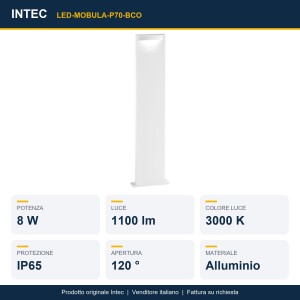 Paletto da esterno LED 8W 3000K 70 cm IP65 Bianco e Bronzo - Intec - foto 2