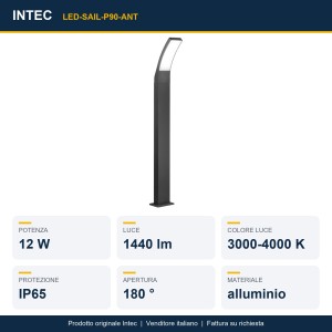 Paletto da esterno LED 12W CCT 3000-4000K IP65 Antracite e Bianco - Intec - foto 3