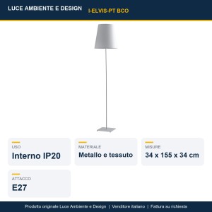 Piantana E27 in metallo e tessuto ELVIS Bianco, Grigio e Nero - Luce Ambiente e Design - foto 2