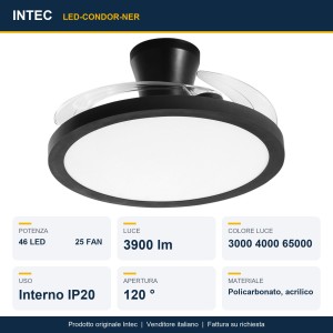 Plafoniera con ventilatore LED 46, 3000-4000-65000K CONDOR Bianco e Nero - Intec - foto 2