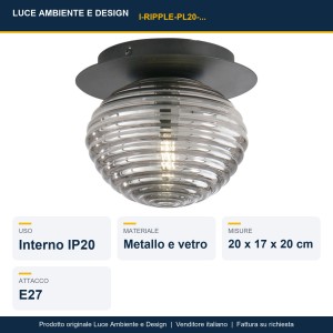 Plafoniera E27 1 luce RIPPLE Nero e Oro - Luce Ambiente e Design - foto 2