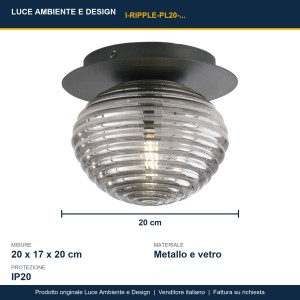 Plafoniera E27 1 luce RIPPLE Nero e Oro - Luce Ambiente e Design - foto 3