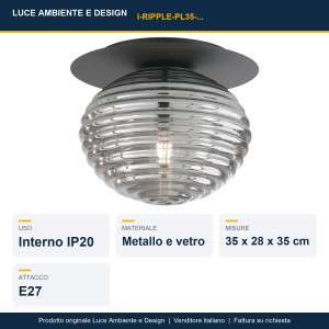 Plafoniera RIPPLE Ø35 cm IP20 E27 Nero e Oro - Luce Ambiente e Design - foto 2