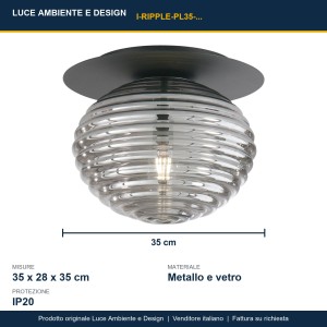 Plafoniera RIPPLE Ø35 cm IP20 E27 Nero e Oro - Luce Ambiente e Design - foto 3