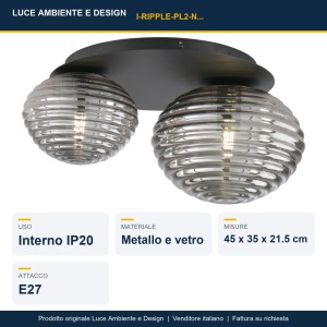 Plafoniera 2 luci E27 IP20 RIPPLE Nero e Oro - Luce Ambiente e Design - foto 2
