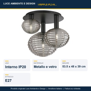 Plafoniera 3 luci E27 IP20 RIPPLE Nero e Oro - Luce Ambiente e Design - foto 2
