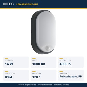 Plafoniera da esterno LED 14W 4000K IP54 con sensore Antracite e Bianco - Intec - foto 2