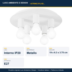 Plafoniera 5 luci E27 IP20 STRIKE Bianco, Nero e Oro - Luce Ambiente e Design - foto 2