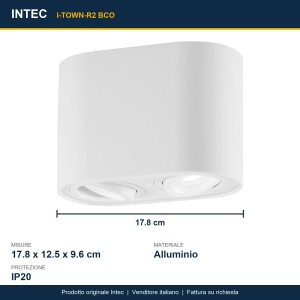 Plafoniera 2 luci GU10 in alluminio IP20 TOWN Bianco e Nero - Intec - foto 3