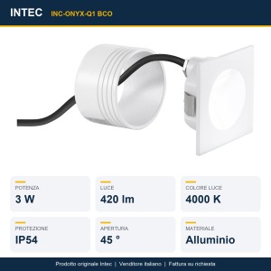 Incasso da esterno LED 3W 4000K quadrato IP54 ONYX Bianco e Nero - Intec - foto 2
