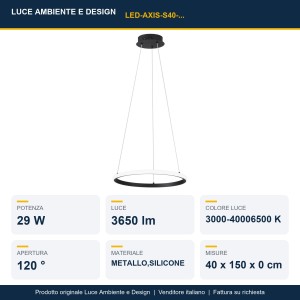 Sospensione LED Axis 29W CCT Ø40cm Nero e Oro - Luce Ambiente e Design - foto 2