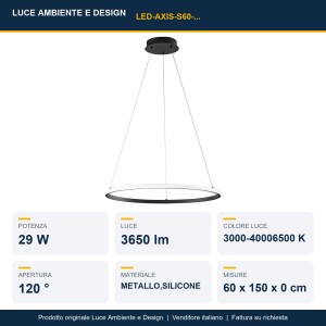Sospensione LED CCT Ø60 cm Nero e Oro - Luce Ambiente e Design - foto 2