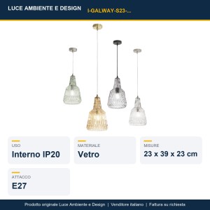 Sospensione in vetro E27 1 luce IP20 GALWAY Grigio e Verde - Luce Ambiente e Design - foto 2