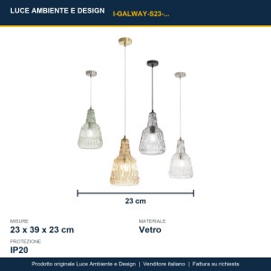 Sospensione in vetro E27 1 luce IP20 GALWAY Grigio e Verde - Luce Ambiente e Design - foto 3