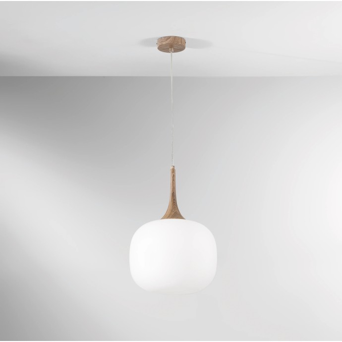 Sospensione JAIPUR 1 luce E27 e legno IP20 Bianco e Grigio - Luce Ambiente e Design