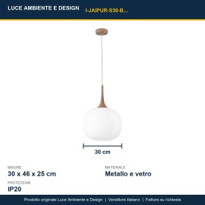 Sospensione JAIPUR 1 luce E27 e legno IP20 Bianco e Grigio - Luce Ambiente e Design - foto 3
