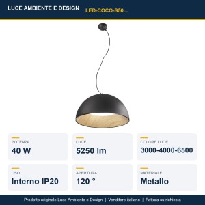 Sospensione LED 40W Ø50 cm 3000-6500K Nero e Oro - Luce Ambiente e Design - foto 2