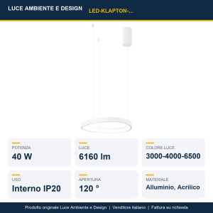 Sospensione LED KLAPTON 40W CCT Ø45 cm Bianco e Nero - Luce Ambiente e Design - foto 2