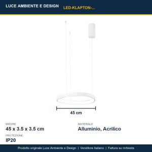 Sospensione LED KLAPTON 40W CCT Ø45 cm Bianco e Nero - Luce Ambiente e Design - foto 3