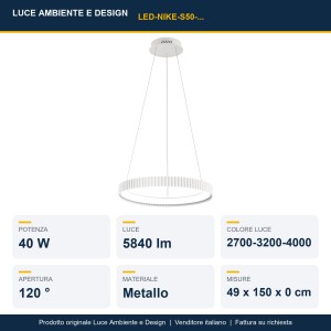 Sospensione LED 40W CCT Ø49cm Bianco, Nero e Oro - Luce Ambiente e Design - foto 2
