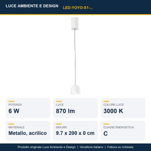 Sospensione LED 6W 3000K Yoyo Bianco e Nero - Luce Ambiente e Design - foto 2