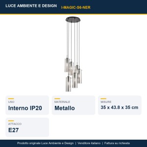 Sospensione 6 luci E27 MAGIC Nero e Oro - Luce Ambiente e Design - foto 2