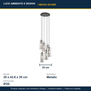 Sospensione 6 luci E27 MAGIC Nero e Oro - Luce Ambiente e Design - foto 3