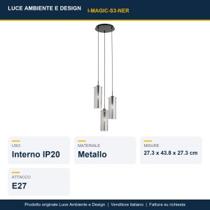 Sospensione 3 luci E27 IP20 MAGIC Nero e Oro - Luce Ambiente e Design - foto 2
