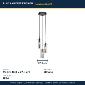 Sospensione 3 luci E27 IP20 MAGIC Nero e Oro - Luce Ambiente e Design - foto 3