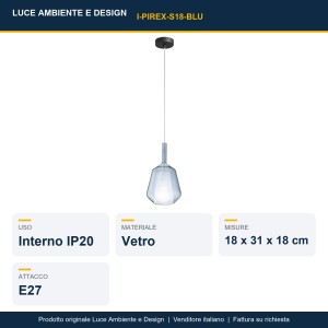 Sospensione in vetro Ø 18 cm E27 PIREX Blu e Oro - Luce Ambiente e Design - foto 2