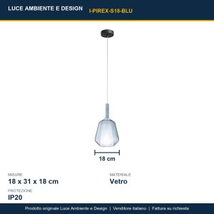 Sospensione in vetro Ø 18 cm E27 PIREX Blu e Oro - Luce Ambiente e Design - foto 3