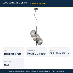 Sospensione RIPPLE 3 luci E27 Nero e Oro - Luce Ambiente e Design - foto 2