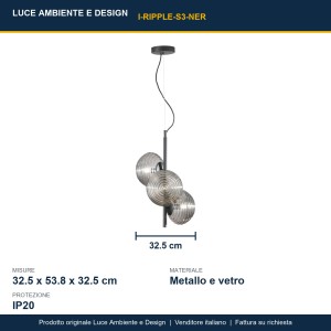Sospensione RIPPLE 3 luci E27 Nero e Oro - Luce Ambiente e Design - foto 3