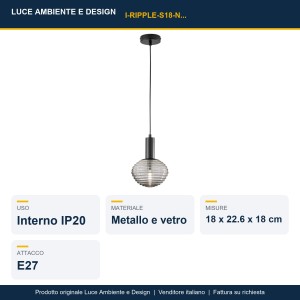 Sospensione 1 luce E27 Ø18 cm RIPPLE Nero e Oro - Luce Ambiente e Design - foto 2