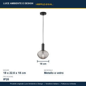 Sospensione 1 luce E27 Ø18 cm RIPPLE Nero e Oro - Luce Ambiente e Design - foto 3