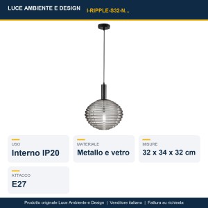 Sospensione Ø32 cm E27 RIPPLE Nero e Oro - Luce Ambiente e Design - foto 2
