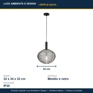 Sospensione Ø32 cm E27 RIPPLE Nero e Oro - Luce Ambiente e Design - foto 3