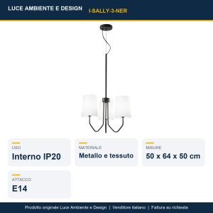 Sospensione 3 luci E14 in metallo e tessuto IP20 SALLY Nero e Oro - Luce Ambiente e Design - foto 2