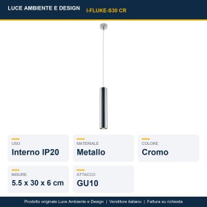 Sospensione GU10 1 luce cromo 30 cm Luce Ambiente e Design FLUKE - foto 2